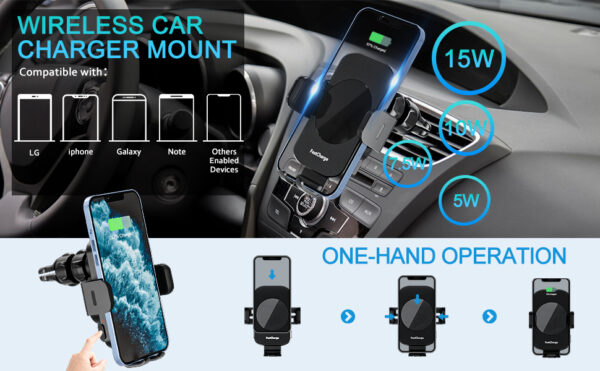 Wireless Car Charger, Fast Charging 15W Auto Clamping Car Charger Phone Holder Phone Mount - Image 10