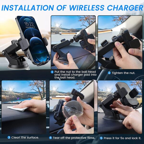 Wireless Car Charger, Fast Charging 15W Auto Clamping Car Charger Phone Holder Phone Mount - Image 2