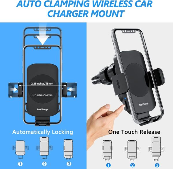 Wireless Car Charger, Fast Charging 15W Auto Clamping Car Charger Phone Holder Phone Mount - Image 5