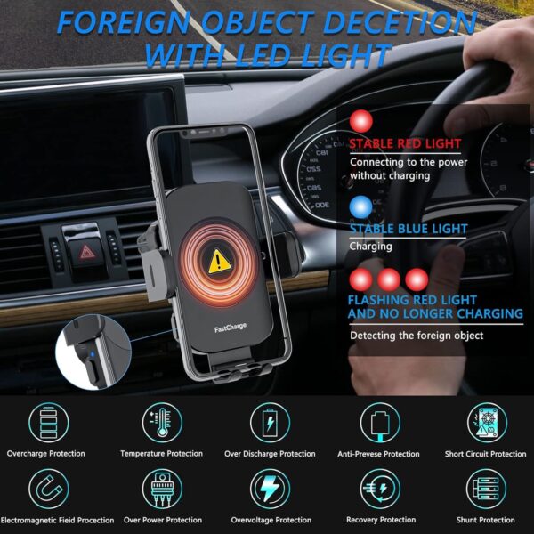 Wireless Car Charger, Fast Charging 15W Auto Clamping Car Charger Phone Holder Phone Mount - Image 9