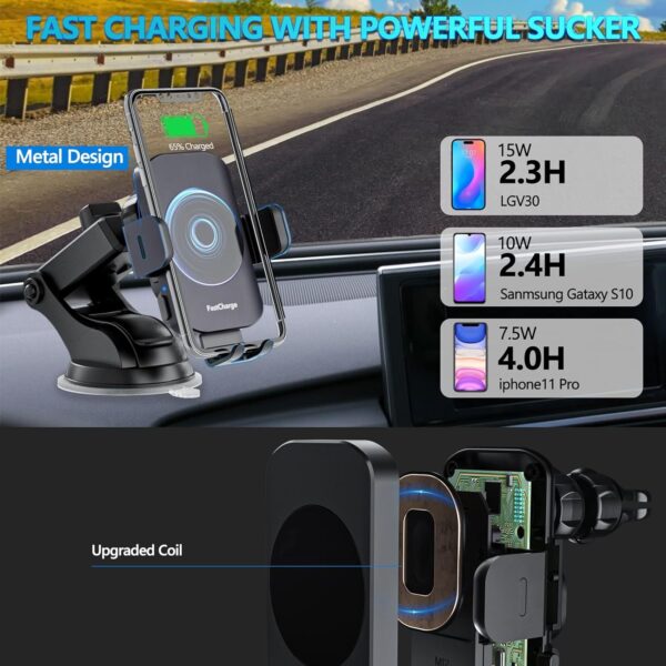 Wireless Car Charger, Fast Charging 15W Auto Clamping Car Charger Phone Holder Phone Mount - Image 3